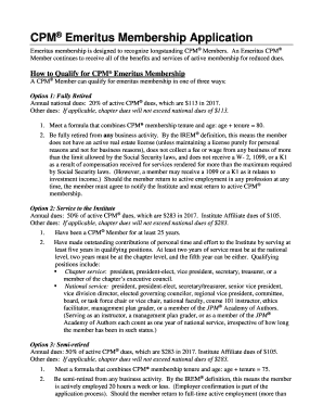 CPM Emeritus Membership Application Page 1  Form