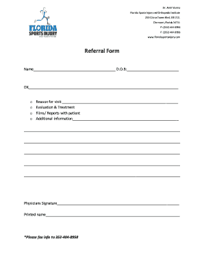 Referral Form Florida Sports Injury and Orthopedic Institute
