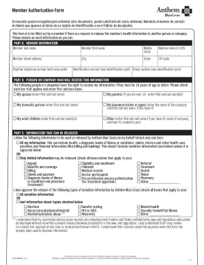  Anthem BlueCross Member Authorization Instructions and Form Anthem BlueCross Member Authorization Instructions and Form 2012