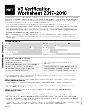 Get and Sign V5 Verification Worksheet 2017-2022 Form
