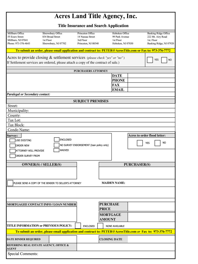 Acres Title Order Fillable Form