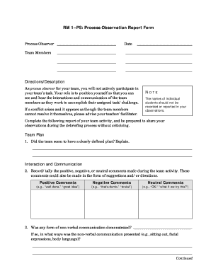 Process Observer Comments Sample  Form