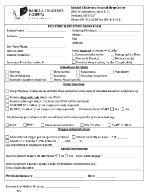 PEDIATRIC SLEEP STUDY ORDER FORM Legacy Health