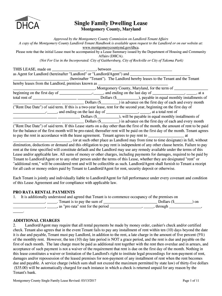  Single Family Dwelling Lease Maryland 2017-2024