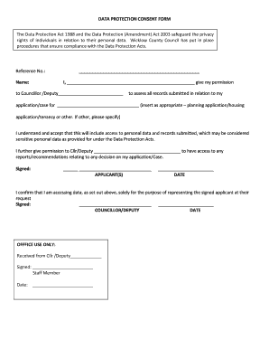 DATA Protection Consent Form PDF Wicklow County Council