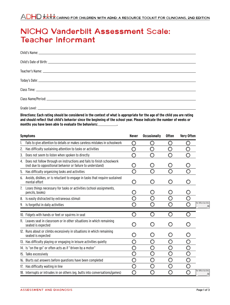 Nichq Vanderbilt Assessment Scale Teacher Informant 2nd Edition