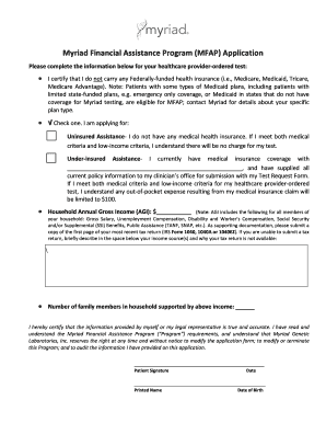 Myriad Financial Assistance Program MFAP Application  Form
