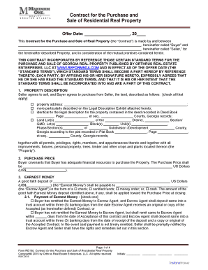 RE100 Contract for Purchase &amp; Sale of Residential Real Property PDF  Form