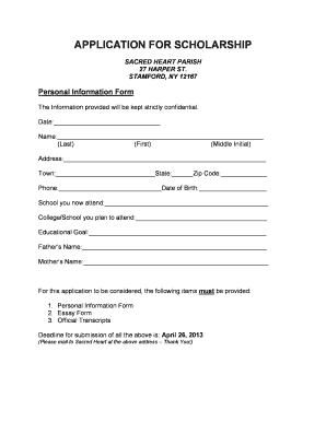 APPLICATION for SCHOLARSHIP Sacredheartstamford Org  Form