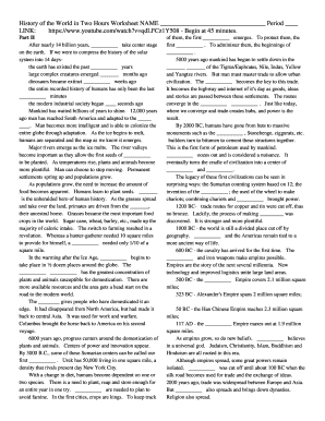 History of the World in 2 Hours Worksheet Answers Form