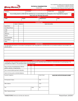 Young Marines Physical Exam Form