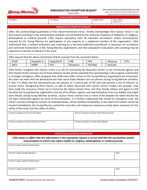 Immunization Exemption Form Members Young Marines