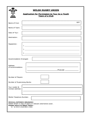 Permission to Tour Youth Application Form WRU