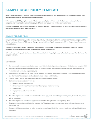 SAMPLE BYOD POLICY TEMPLATE  Form