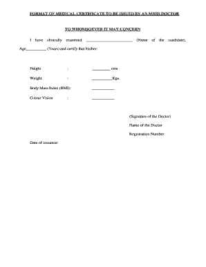 FORMAT of MEDICAL CERTIFICATE to BE Air India