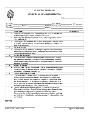 Outdoorsman Scout Rank Worksheet  Form