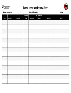 Semen Tank Inventory Record Sheet  Form