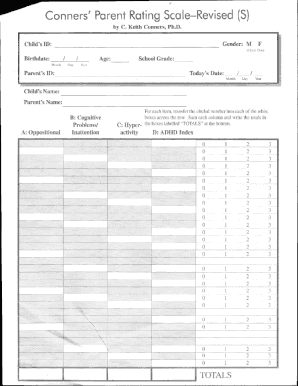 Conners Parent Rating Scale PDF Scoring  Form