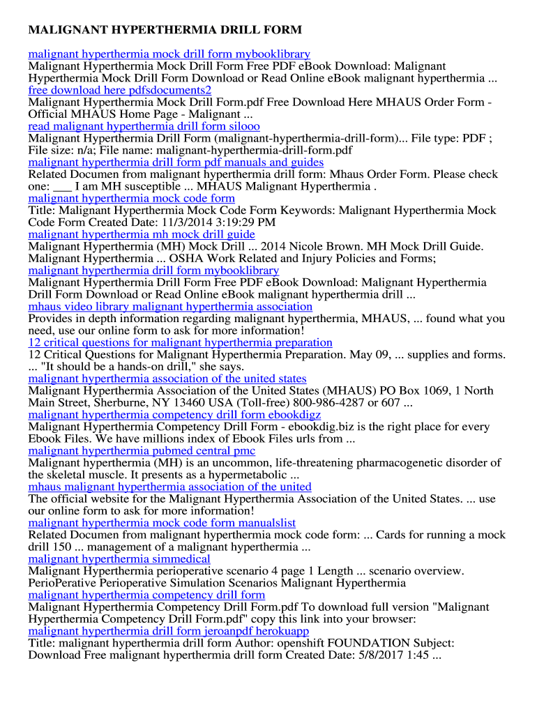 Malignant Hyperthermia Drill Checklist  Form