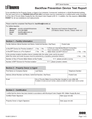 Toronto Backflow Test Report PDF  Form