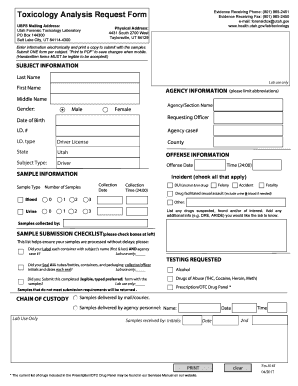 Utah Toxicology Form