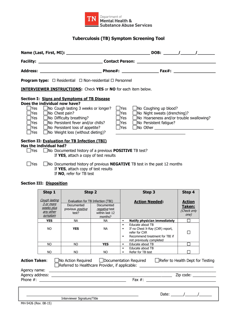  State of Tennessee Tb Screening Form 2015-2024