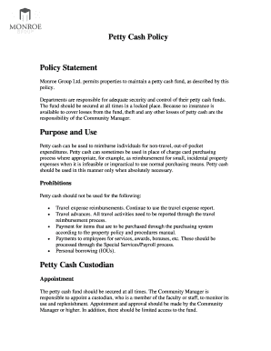 Petty Cash Policy Template  Form
