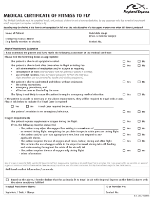  Fitness to Fly Certificate Form 2016-2024