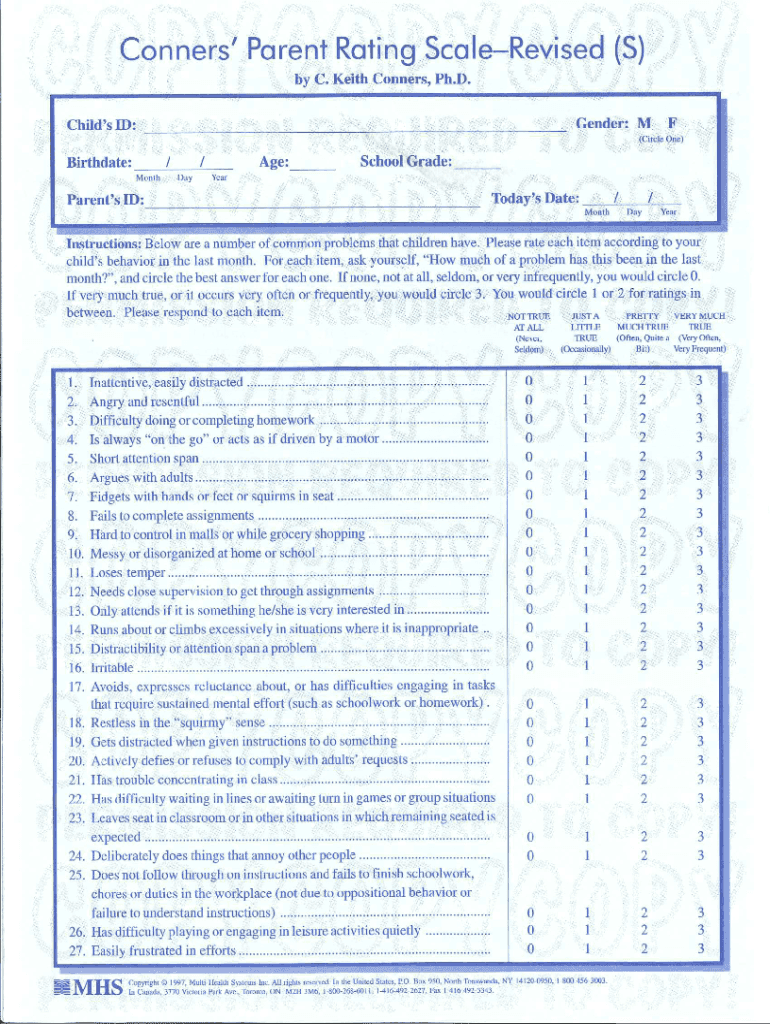 Conners Scoring Sheet  Form