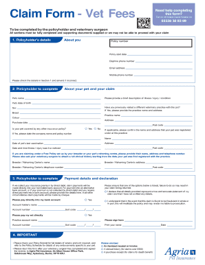 Agria Pet Insurance Claim Form