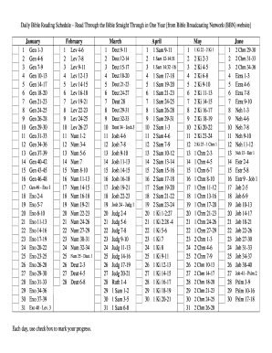 Read the Bible in a Year Calendar  Form