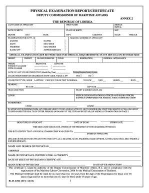 Physical Examination Certificate  Form