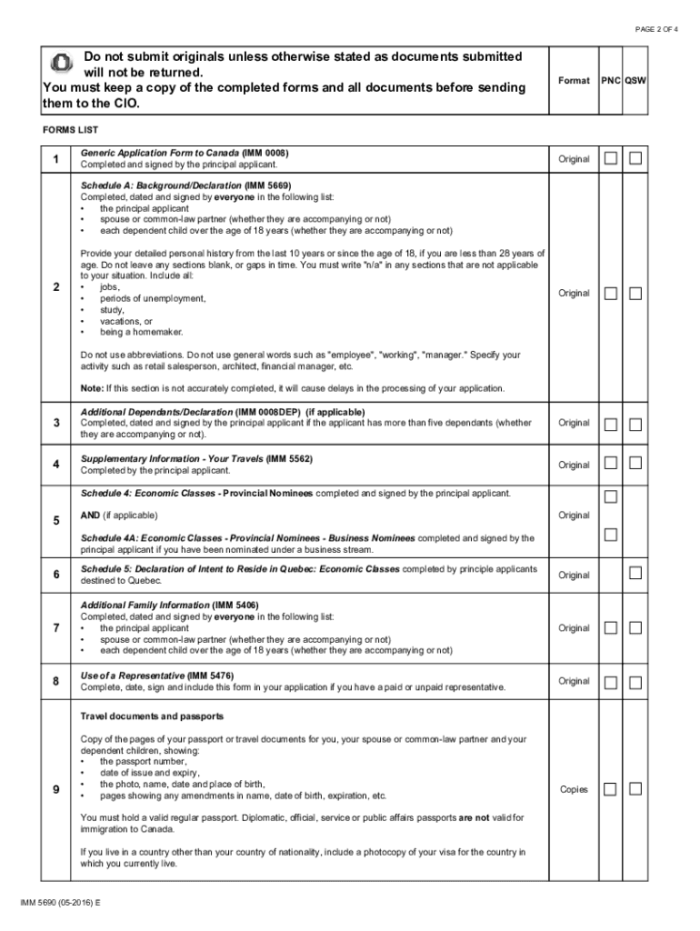  IMM 5690E Document Checklist Permanent Residence 2019