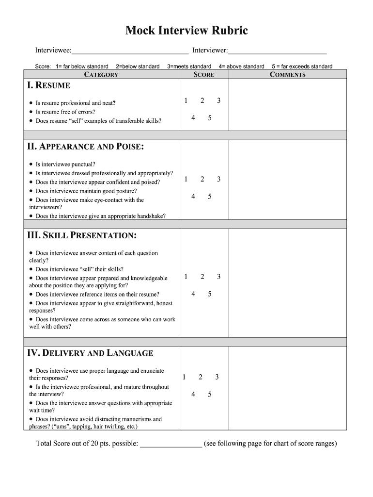 Interview Rubric Template  Form