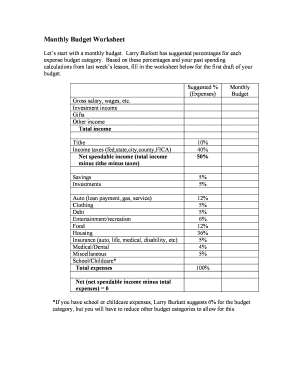 Larry Burkett Budget Worksheet PDF  Form
