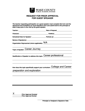 REQUEST for PRIOR APPROVAL for GUEST SPEAKER Wcpss Net  Form