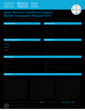 Bayer Women&#039;s Healthcare Cupport Benefit Investigation Request Form