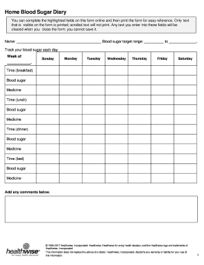 Blood Sugar Diary  Form