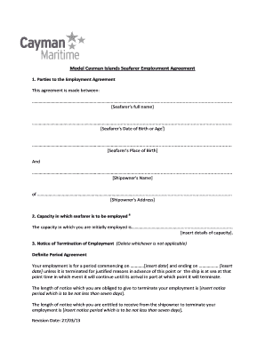 Cayman Islands Seafarer Employment Agreement  Form
