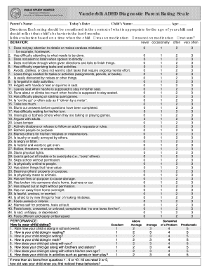 Vanderbilt Adhd Diagnostic Rating Scale  Form