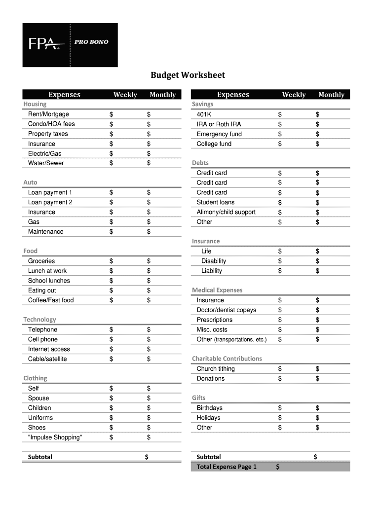 Financial Planning Worksheet  Form