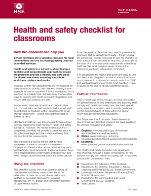 Health and Safety Checklist for Classrooms This Checklist Will Help Teachers and Support Staff to Identify Common Health and Saf  Form