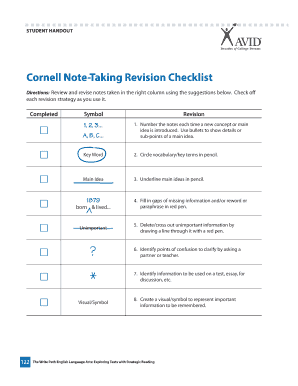 Cornell Note Taking Revision Checklist Jmsk12 Com  Form
