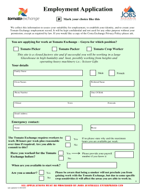 Blank Job Applications Printable PDF Australia  Form