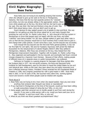 Rosa Parks Worksheets  Form