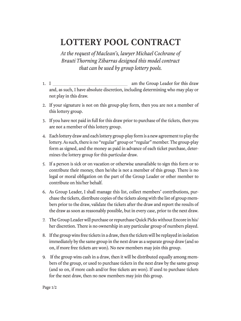 Lottery Contract  Form