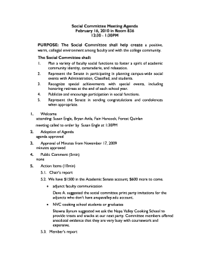 Social Committee Meeting Agenda  Form