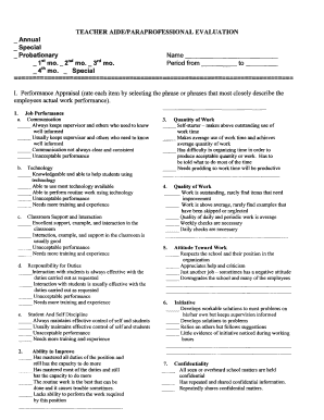 TEACHER AIDEPARAPROFESSIONAL EVALUATION  Form