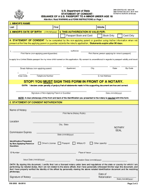 Printable Passport Consent Form Ds 3053