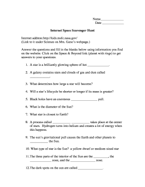 Internet Space Scavenger Hunt Answers  Form
